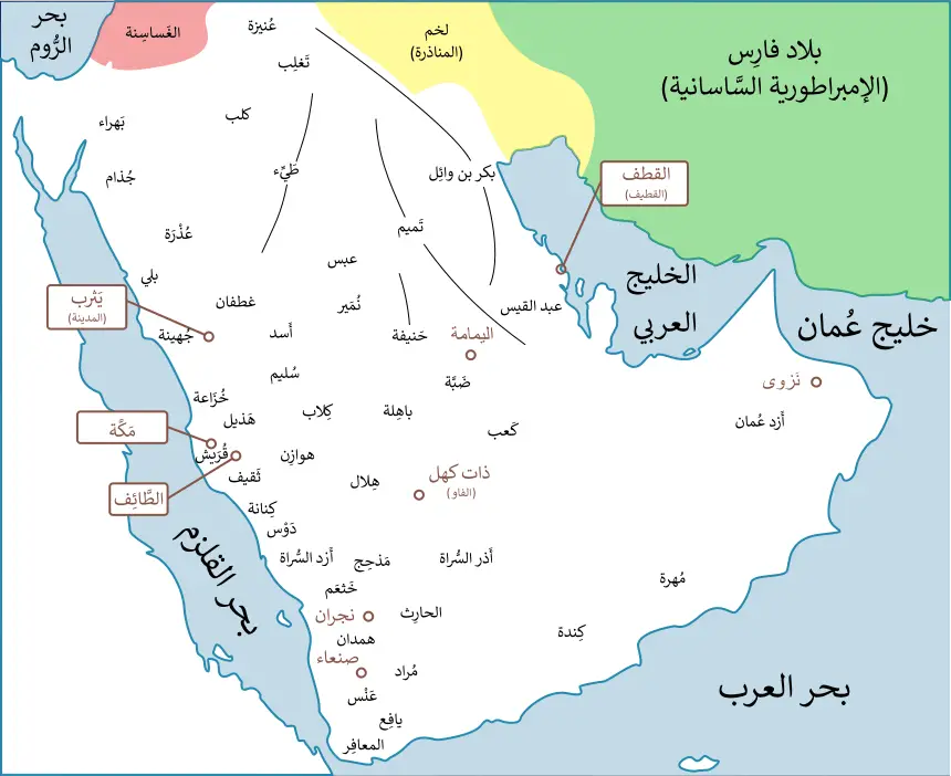 العرب قبل الإسلام - خريطة شبه الجزيرة العربية لقبائل العرب قديما